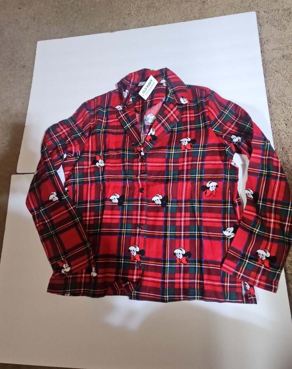 Old Navy x Disney Mickey Mouse Pajama Set Size S Red Plaid Flannel